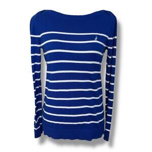Nautica Royal Blue and White Striped Summer Sweater Size Medium